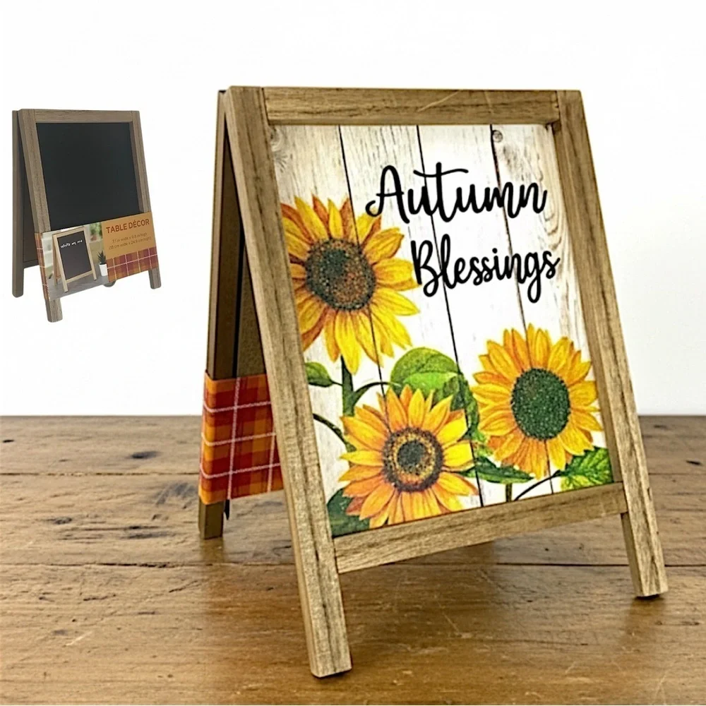 Autumn Blessings Table Decor Fall Flowers Easel Write On Blackboard 2 Si…
